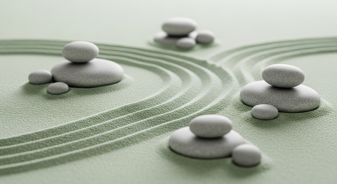 Calm zen stones and raked sand