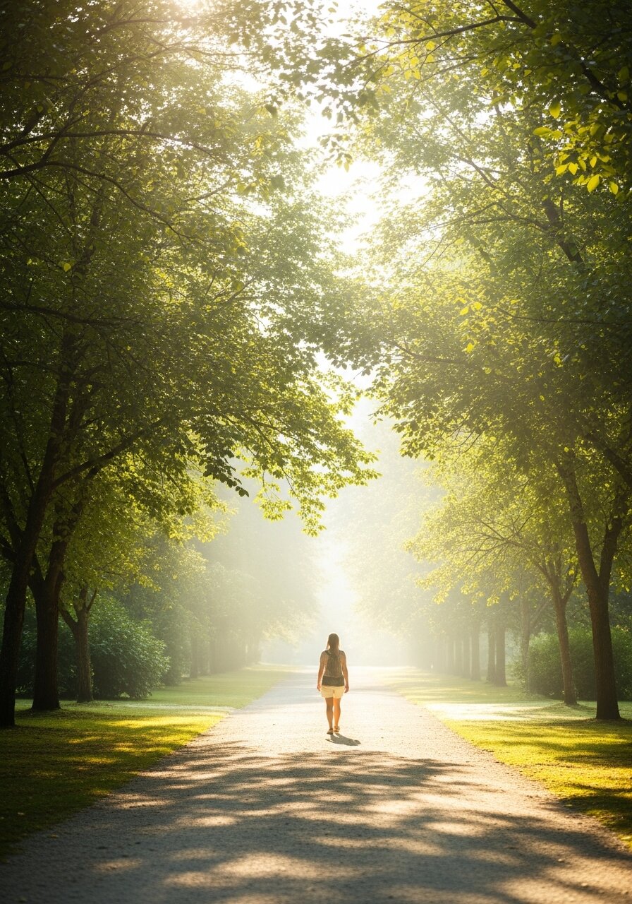 A quiet walking path through greenery